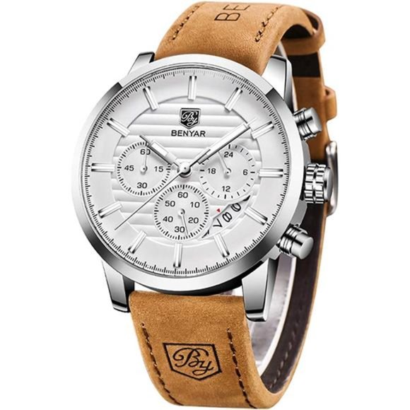 Quartz Chronograph Waterproof Watches Leather Band Strap Wrist Watch for Men - Picture 1 of 6